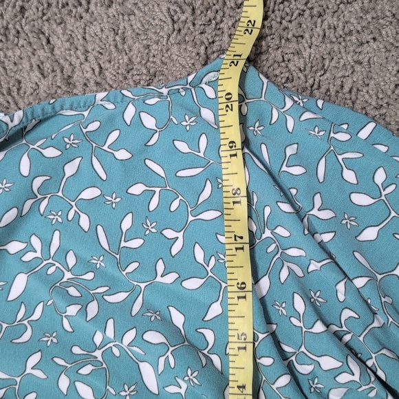 Lands End Faux Wrap Dress Modal Sage Teal White Leaf Floral Twist Summer Size 1X - Picture 11 of 12